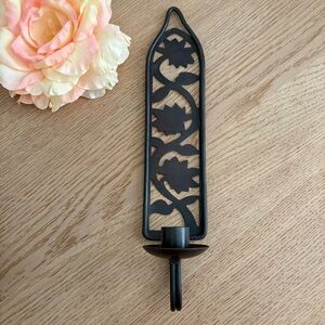 Ornate Black Metal Candle Holder Wall Sconce